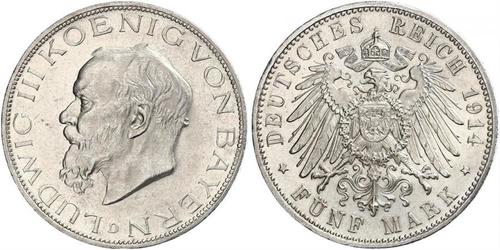 5 Марка Королівство Баварія (1806 - 1918) Срібло Людвіг III (король Баварії) (1845 – 1921)