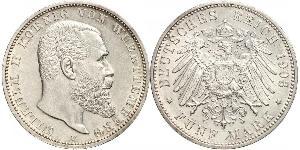 5 Марка Королівство Вюртемберг Срібло Wilhelm II, German Emperor (1859-1941)