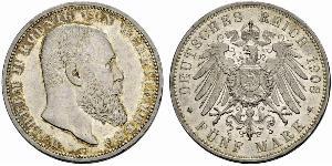 5 Марка Королівство Вюртемберг Срібло Wilhelm II, German Emperor (1859-1941)