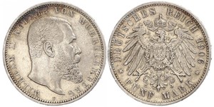 5 Марка Королівство Вюртемберг Срібло Wilhelm II, German Emperor (1859-1941)