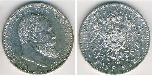 5 Марка Королівство Вюртемберг Срібло Wilhelm II, German Emperor (1859-1941)