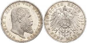 5 Марка Королівство Вюртемберг Срібло Wilhelm II, German Emperor (1859-1941)