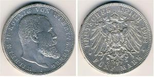 5 Марка Королівство Вюртемберг Срібло Wilhelm II, German Emperor (1859-1941)