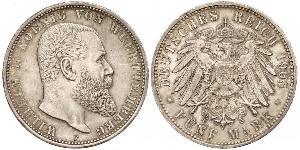5 Марка Королівство Вюртемберг Срібло Wilhelm II, German Emperor (1859-1941)