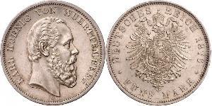 5 Марка Королівство Вюртемберг Срібло Charles I of Württemberg