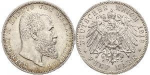 5 Марка Королівство Вюртемберг Срібло Wilhelm II, German Emperor (1859-1941)