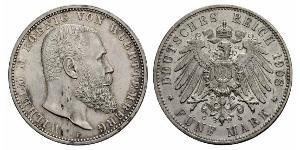 5 Марка Королівство Вюртемберг Срібло Wilhelm II, German Emperor (1859-1941)