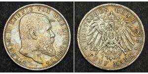 5 Марка Королівство Вюртемберг Срібло Wilhelm II, German Emperor (1859-1941)