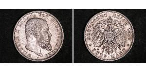 5 Марка Королівство Вюртемберг Срібло Wilhelm II, German Emperor (1859-1941)