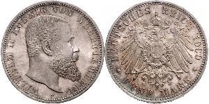 5 Марка Королівство Вюртемберг Срібло Wilhelm II, German Emperor (1859-1941)