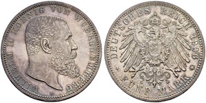 5 Марка Королівство Вюртемберг Срібло Wilhelm II, German Emperor (1859-1941)