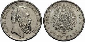 5 Марка Королівство Вюртемберг Срібло Charles I of Württemberg