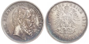 5 Марка Королівство Вюртемберг Срібло Charles I of Württemberg