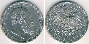 5 Марка Королівство Вюртемберг Срібло Wilhelm II, German Emperor (1859-1941)
