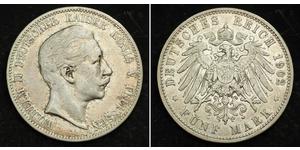 5 Марка Королівство Пруссія (1701-1918) Срібло Wilhelm II, German Emperor (1859-1941)