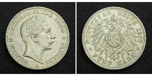 5 Марка Королівство Пруссія (1701-1918) Срібло Wilhelm II, German Emperor (1859-1941)