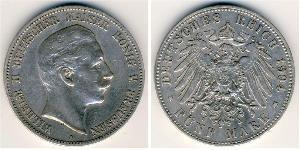 5 Марка Королівство Пруссія (1701-1918) Срібло Wilhelm II, German Emperor (1859-1941)