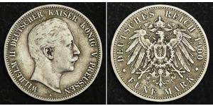 5 Марка Королівство Пруссія (1701-1918) Срібло Wilhelm II, German Emperor (1859-1941)