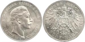 5 Марка Королівство Пруссія (1701-1918) Срібло Wilhelm II, German Emperor (1859-1941)