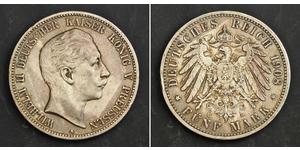 5 Марка Королівство Пруссія (1701-1918) Срібло Wilhelm II, German Emperor (1859-1941)