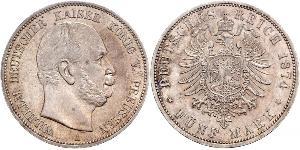 5 Марка Королівство Пруссія (1701-1918) Срібло Wilhelm I, German Emperor (1797-1888)