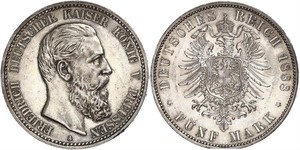 5 Марка Королівство Пруссія (1701-1918) Срібло Фрідріх III (німецький імператор) (1831-1888)