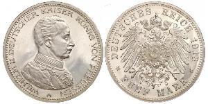 5 Марка Королівство Пруссія (1701-1918) Срібло Wilhelm II, German Emperor (1859-1941)