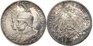 5 Марка Королівство Пруссія (1701-1918) Срібло Wilhelm II, German Emperor (1859-1941)