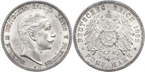 5 Марка Королівство Пруссія (1701-1918) Срібло Wilhelm II, German Emperor (1859-1941)