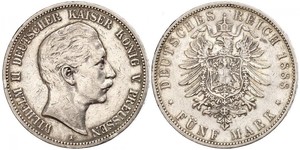 5 Марка Королівство Пруссія (1701-1918) Срібло Wilhelm II, German Emperor (1859-1941)