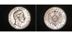 5 Марка Королівство Пруссія (1701-1918) Срібло Wilhelm II, German Emperor (1859-1941)