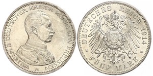 5 Марка Королівство Пруссія (1701-1918) Срібло Wilhelm II, German Emperor (1859-1941)