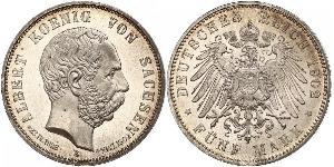 5 Марка Королівство Саксонія (1806 - 1918) Срібло Albert of Saxony