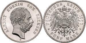 5 Марка Королівство Саксонія (1806 - 1918) Срібло Albert of Saxony