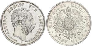 5 Марка Королівство Саксонія (1806 - 1918) Срібло Albert of Saxony