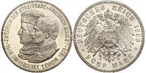 5 Марка Королівство Саксонія (1806 - 1918) Срібло Frederick Augustus III of Saxony (1865-1932)