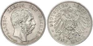 5 Марка Королівство Саксонія (1806 - 1918) Срібло Albert of Saxony