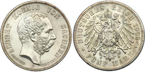 5 Марка Королівство Саксонія (1806 - 1918) Срібло Albert of Saxony