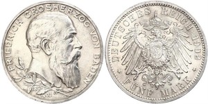 5 Марка Німецька імперія (1871-1918) / Велике герцогство Баден (1806-1918) Срібло Frederick I, Grand Duke of Baden (1826 - 1907)