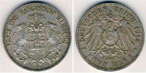 5 Марка Німецька імперія (1871-1918) / Гамбург Срібло 