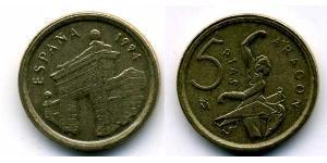 5 Песета Королівство Іспанія (1976 - ) Нікель/Латунь Хуан Карлос I (1938 - )