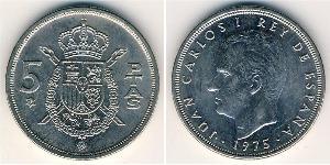 5 Песета Королівство Іспанія (1976 - ) Нікель/Мідь Хуан Карлос I (1938 - )