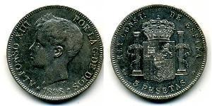 5 Песета Королевство Испания (1874 - 1931) Серебро 