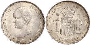 5 Песета Королевство Испания (1874 - 1931) Серебро Alfonso XIII of Spain (1886 - 1941)