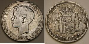 5 Песета Королевство Испания (1874 - 1931) Серебро 