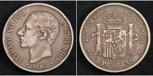 5 Песета Іспанія Срібло Alfonso XII of Spain (1857 -1885)