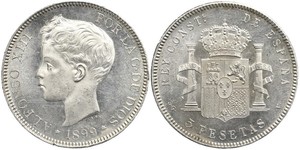 5 Песета Королівство Іспанія (1874 - 1931) Срібло 