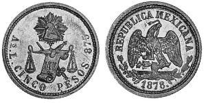 5 Песо Мексиканські Сполучені Штати (1867 - ) Золото 