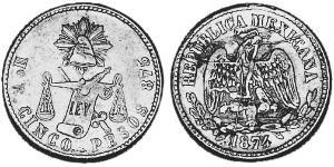 5 Песо Мексиканські Сполучені Штати (1867 - ) Золото 