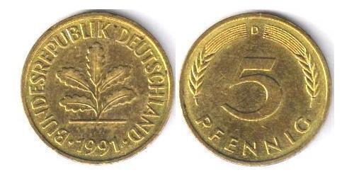5 Пфеніг Федеративна Республіка Німеччина (1990 - ) Мідь/Залізо 